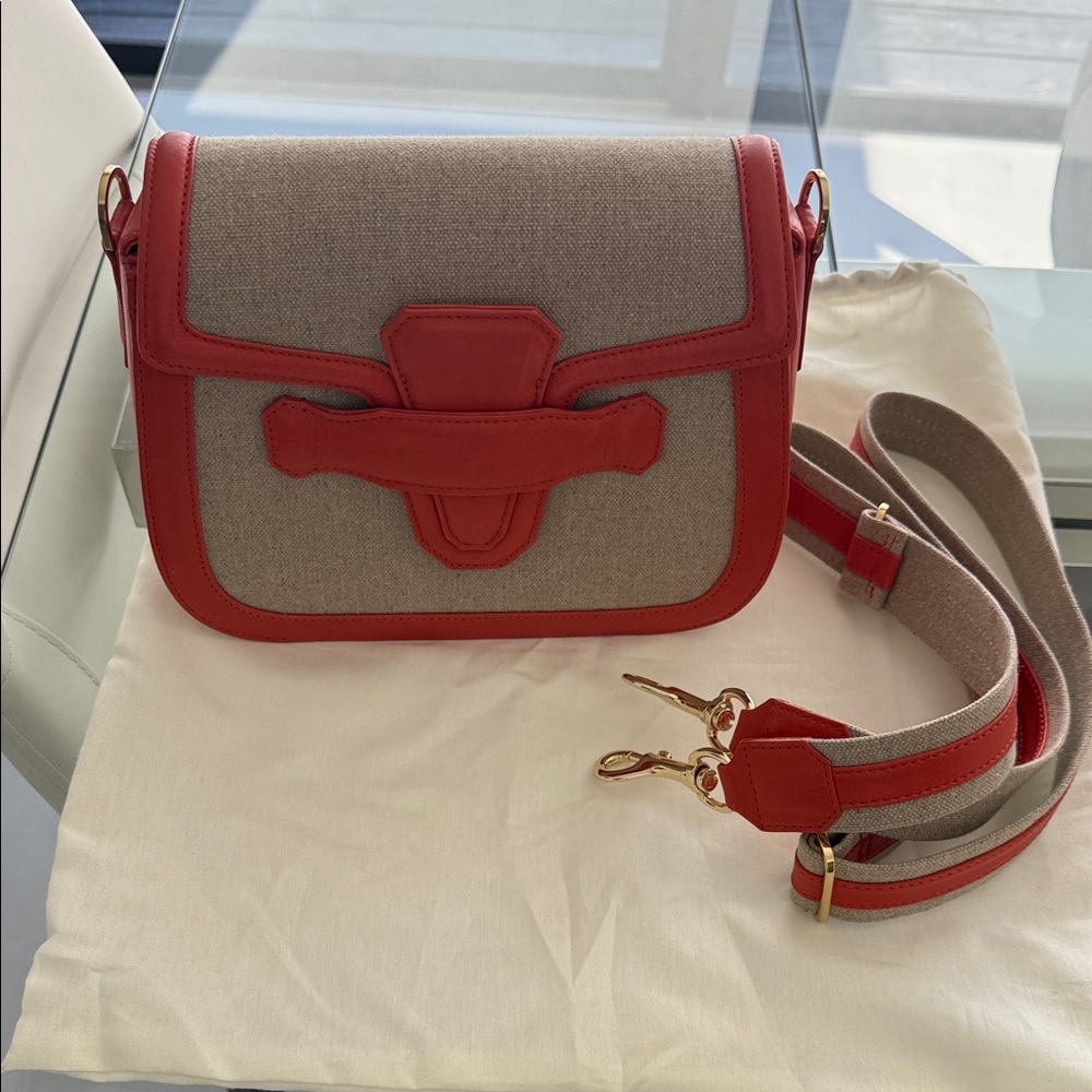 Elegant Red and Tan Crossbody Bag